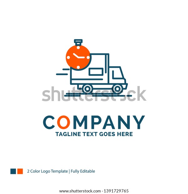 delivery, time, shipping, transport, truck Logo\
Design. Blue and Orange Brand Name Design. Place for Tagline.\
Business Logo\
template.