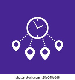 delivery time vector icon with destination marks and clock