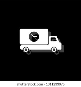 Delivery time. White flat simple icon with shadow