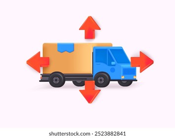 Pista de entrega con flechas para representar la entrega y la logística. Ilustraciones vectoriales de Web 3D.