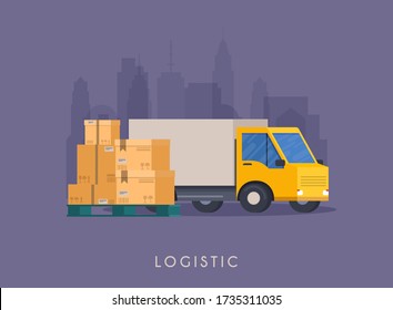 Delivery track and carton boxes. Flat design modern vector illustration concept.