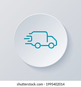 Delivery track, fast shipping, simple icon. Cut circle with gray and blue layers. Paper style