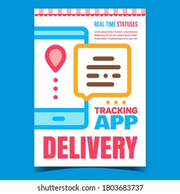 Delivery Tracking App Advertising Banner Vector. Delivery Real Time Online Statuses Mobile Phone Application Promotional Poster. Shipping In Smartphone Concept Template Style Color Illustration