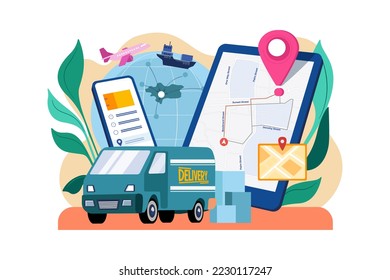 Delivery Tracking App Illustration concept. A flat illustration isolated on white background