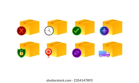 Delivery tracking icon. Flat, yellow, boxes with delivery status, delivery by mail. Vector icons