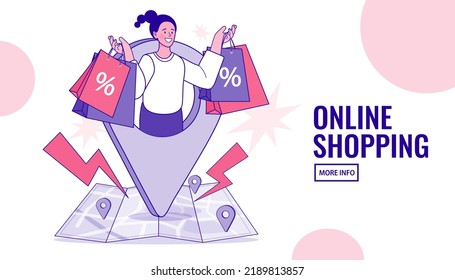 Delivery and tracking of parcel. Locating packages and goods. Logistics transportation. online orders, shopping online. Marketing and Digital marketing concept. Vector outline illustration.