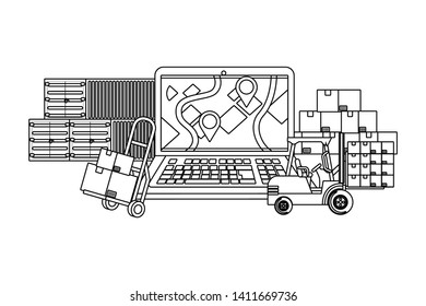delivery and transport elements in black and white