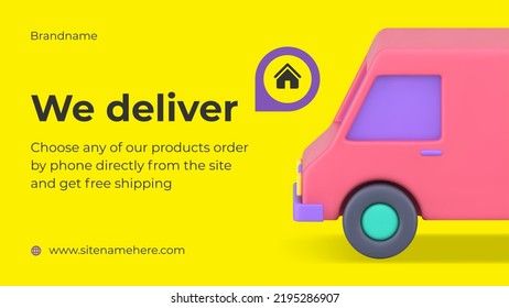 Delivery transportation logistic service courier truck cargo international shipment web banner realistic 3d icon vector illustration. Fast shipping van global distribution technology