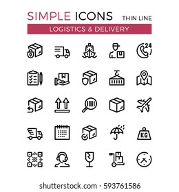 Delivery, transportation, logistics, shipping vector thin line icons set. 32x32 px. Modern line graphic design for website, web design, mobile app, infographic. Pixel perfect vector outline icons set