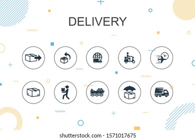 Delivery trendy Infographic template. Thin line design with return, package, courier, express delivery icons