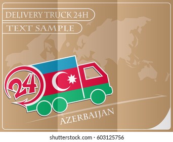 Delivery truck 24h concept made from the flag of Azerbaijan, conceptual vector illustration