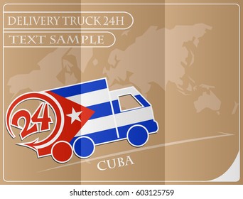 Delivery truck 24h concept made from the flag of Cuba, conceptual vector illustration