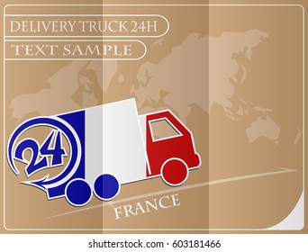 Delivery truck 24h concept made from the flag of France, conceptual vector illustration