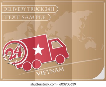 Delivery truck 24h concept made from the flag of Vietnam, conceptual vector illustration