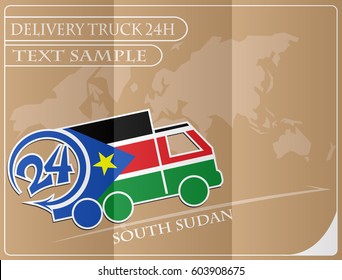 Delivery truck 24h concept made from the flag of South Sudan, conceptual vector illustration