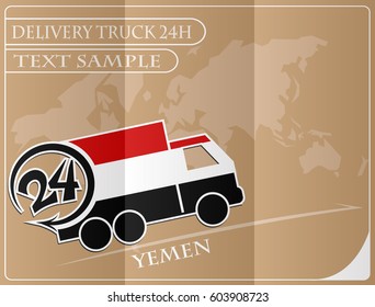 
Delivery truck 24h concept made from the flag of Yemen, conceptual vector illustration