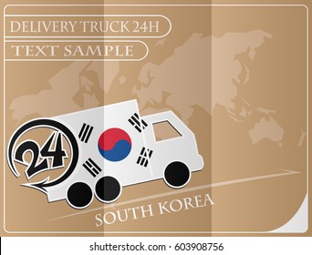 Delivery truck 24h concept made from the flag of South Korea, conceptual vector illustration