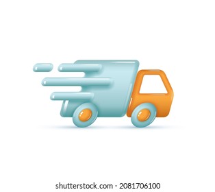 Delivery Truck 3d realistic style with lightning icon. Idea, solution, business, strategy concept. Vector illustration