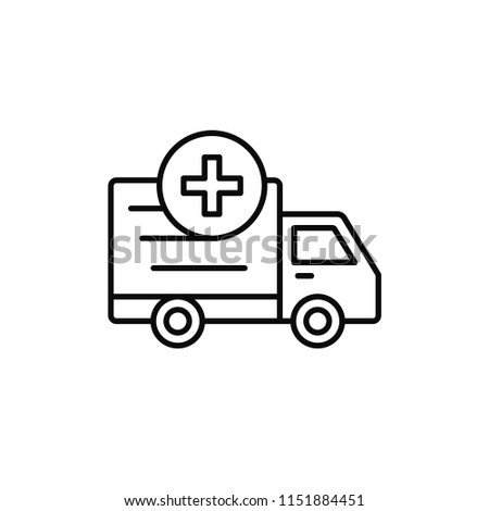 delivery truck add plus icon. loading shipment item or medical transportation illustration. simple outline vector symbol design.