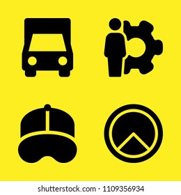delivery truck, baseball cap, settings and shield vector icon set. Sample icons set for web and graphic design