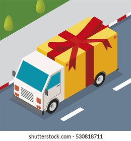 Delivery truck with big gift