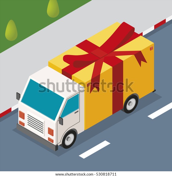 Delivery truck with big\
gift