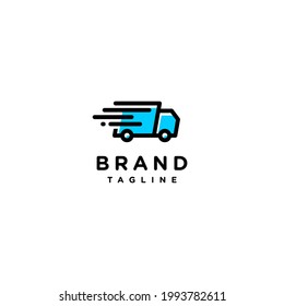 delivery truck in blue color with black outlines with speed accents