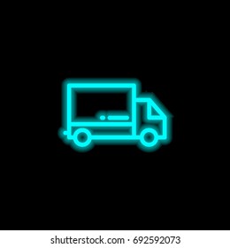 Delivery truck blue glowing neon ui ux icon. Glowing sign logo vector