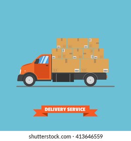 Delivery. Truck with box container. Flat style vector illustration delivery service concept.