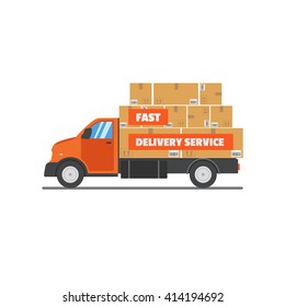 Delivery. Truck with box container. Flat style vector illustration delivery service concept.