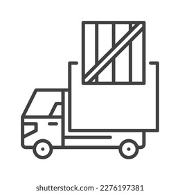 Delivery Truck with Box vector concept icon or sign in thin line style 