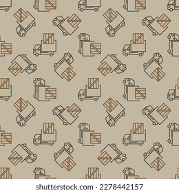 Delivery Truck with Box vector concept seamless pattern in thin line style
