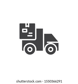 Delivery truck with box vector icon. filled flat sign for mobile concept and web design. Parcel delivery truck glyph icon. Symbol, logo illustration. Vector graphics