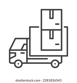 Camión de entrega con icono de concepto de vector Boxes o inicio de sesión en el estilo de línea delgada