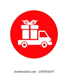 Delivery truck button with gift sign, shipping service icon – stock vector