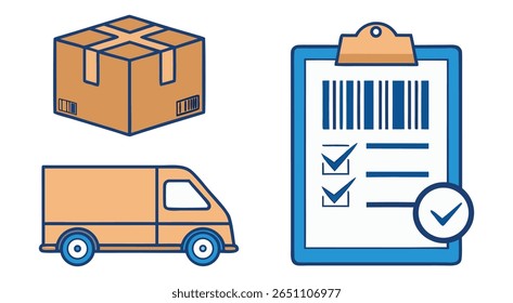 Caixa de papelão de caminhão de entrega Lista de verificação Código de barras ícone Ilustração