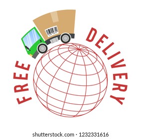 Delivery truck with cardboard box, concept free transport
