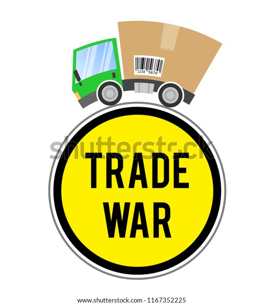 Delivery\
truck with cardboard box, concept trade\
war