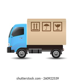 Delivery truck with a cardboard box. Vector illustration