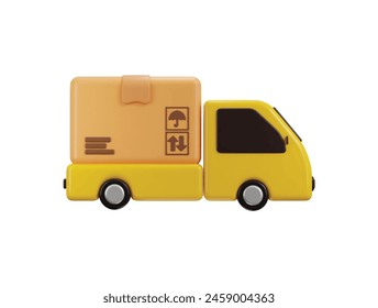 delivery truck with cardboard icon 3d rendering vector illustration