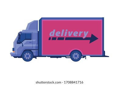 Delivery Truck, Cargo Vehicle, Express Delivery Service Flat Vector Illustration