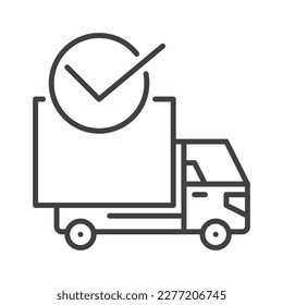 Delivery Truck with Check Mark vector concept outline icon or symbol