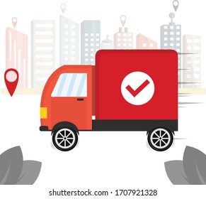 Delivery truck in city vector illustration