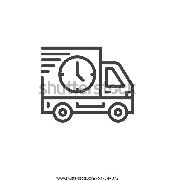 Delivery\
truck with clock line icon, outline vector sign, linear style\
pictogram isolated on white. Fast shipping symbol, logo\
illustration. Editable stroke. Pixel\
perfect
