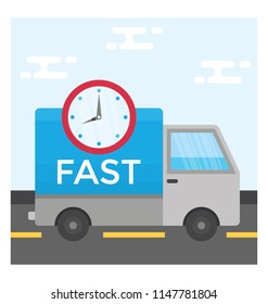 
Delivery truck with clock offering express delivery icon
