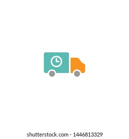 Delivery truck with clock  silhouette. vector line shipping icon isolated on white background.  fast delivery linear sign. 