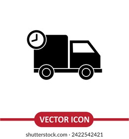 Delivery truck and clock vector simple flat trendy style illustration on white background..eps