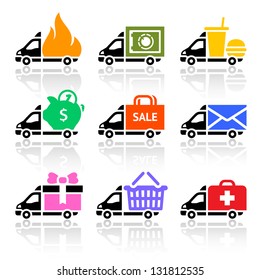 Delivery truck colorful icons, vector illustration