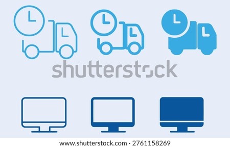 Delivery Truck and Computer Icons: Express Shipping and Online Order Concepts