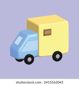 Delivery truck concept. Realistic 3d object cartoon style. Vector colorful illustration. 